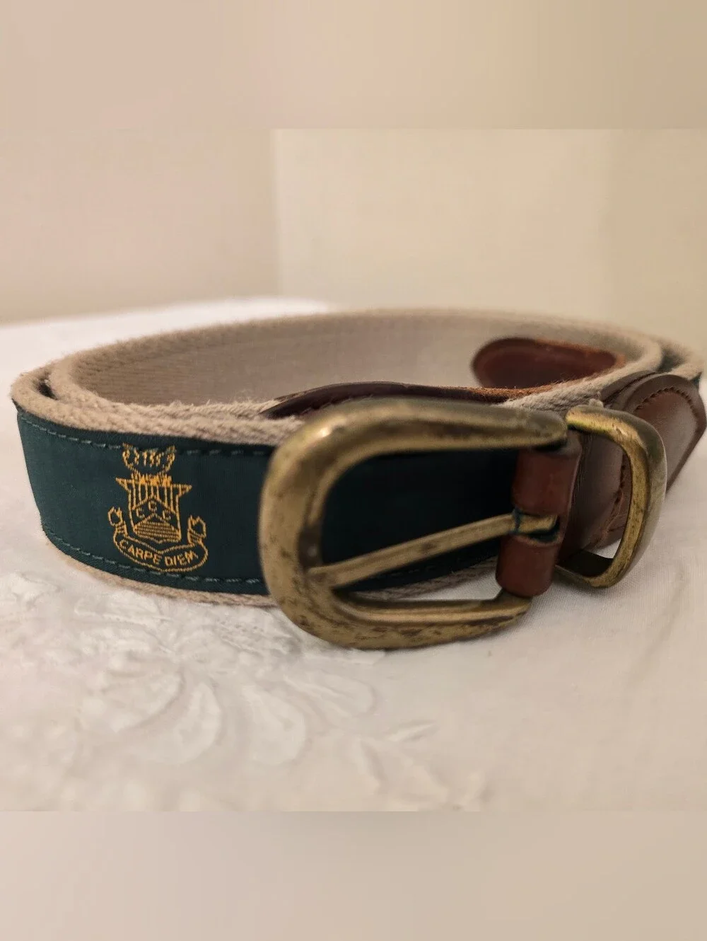 YRI Green Ribbon On Canvas Belt With 